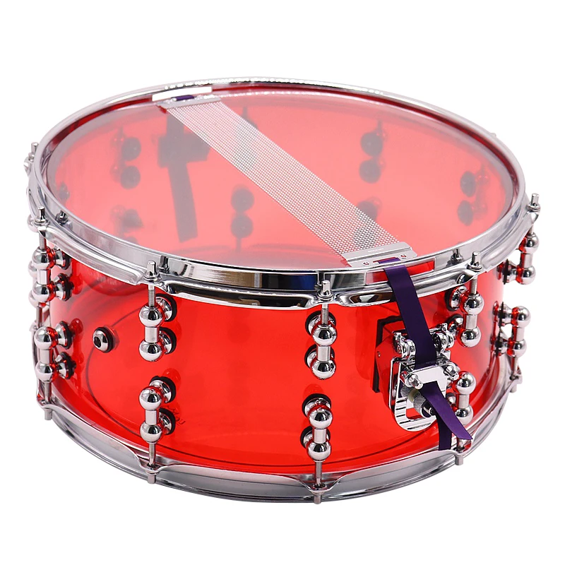 1 Piece 14inch Dia 6.5inch Depth Transparent Acrylic Snare Drum with Silver Color 2mm Iron Hoop and Alloy Single Side Drum Lug