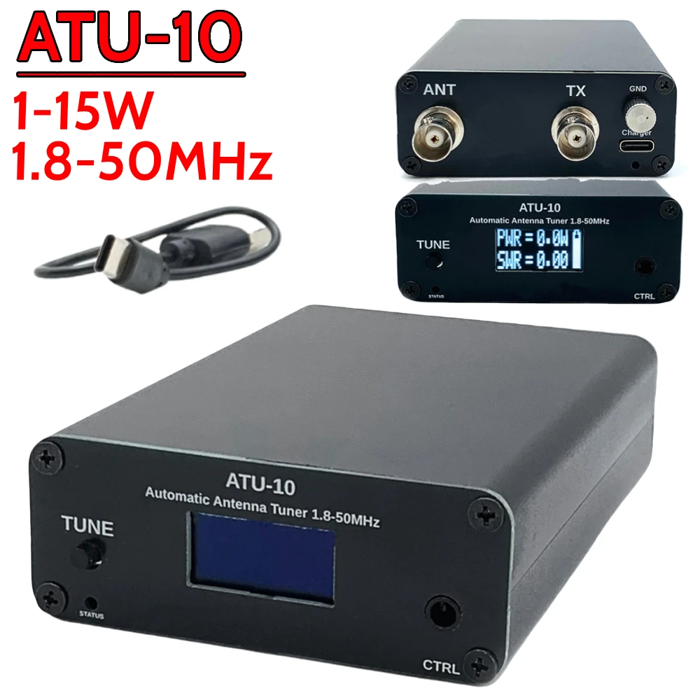 ATU-10 ATU10 موالف هوائي تلقائي 1-15 واط هوائي موالف تلقائي 1.8-50 ميجا هرتز 0.91 بوصة شاشة OLED