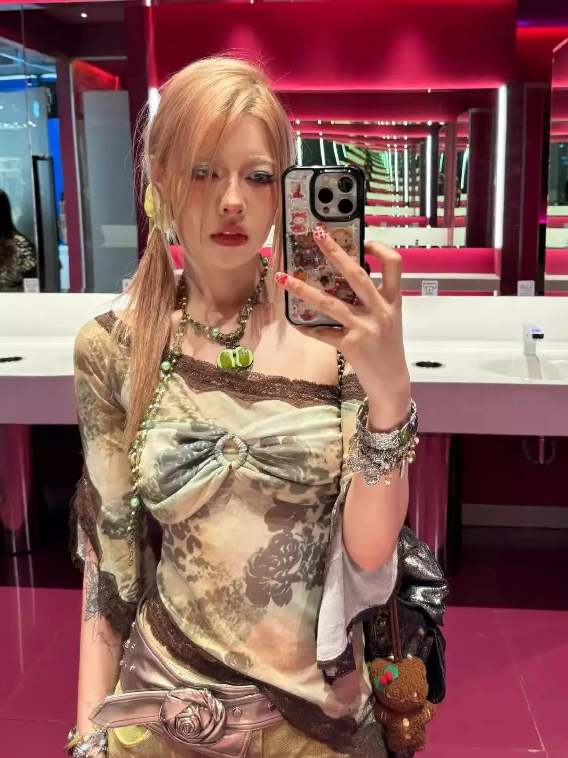 

Onalippa 2025 новый американский ретро психоделический леопардовый принт кружевной лоскутный сексуальный сетчатый эластичный нерегулярный пикантный топ для девочек