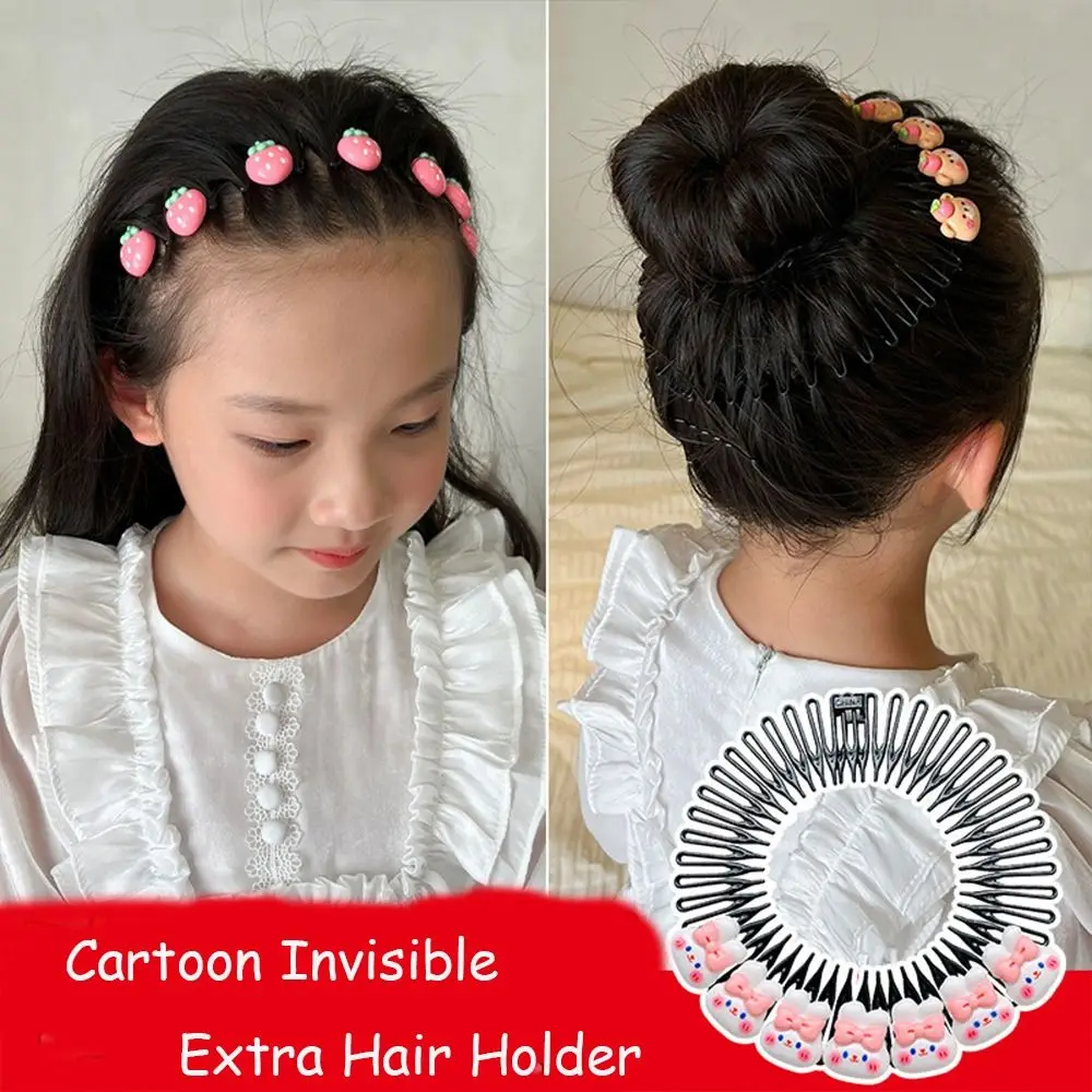 Sweet Spring Cartoon Invisible Extra Hair Holder Teeth Round Hair Styling Comb Flower Cartoon Design Fixed Teeth Combs Headwear
