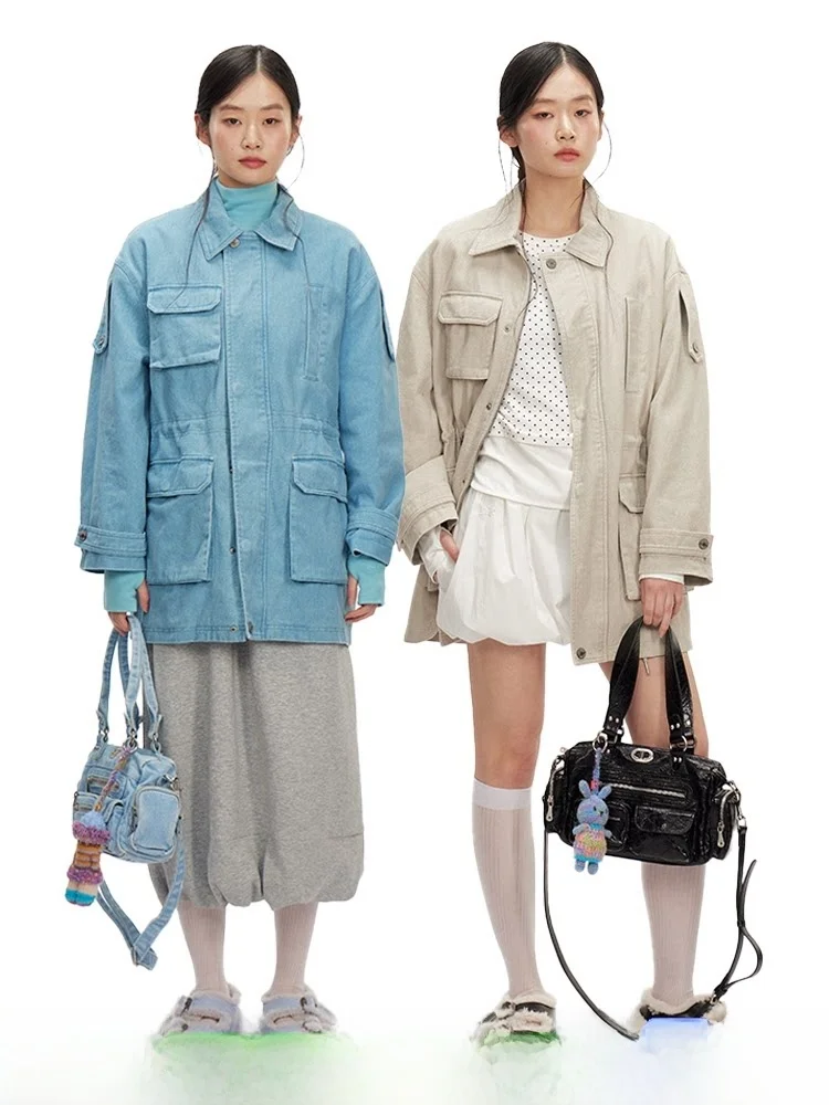 

Винтажная рабочая куртка DNT свободного кроя с воротником, повседневная, с множеством карманов, новая модель, универсальная, в корейском стиле, цвет Fire And Fire