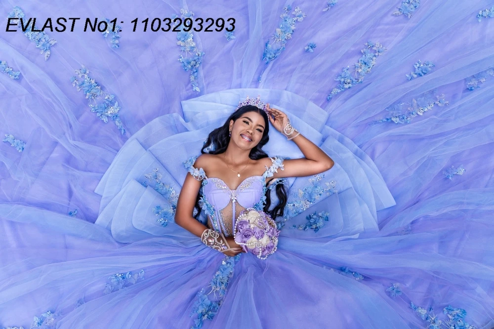 EVLAST Customized 2026 Lilac Ball Gown Quinceanera Dress Applique Crystal Beaded Tiered Sweet 16 Vestidos De 15 Anos E1QN359