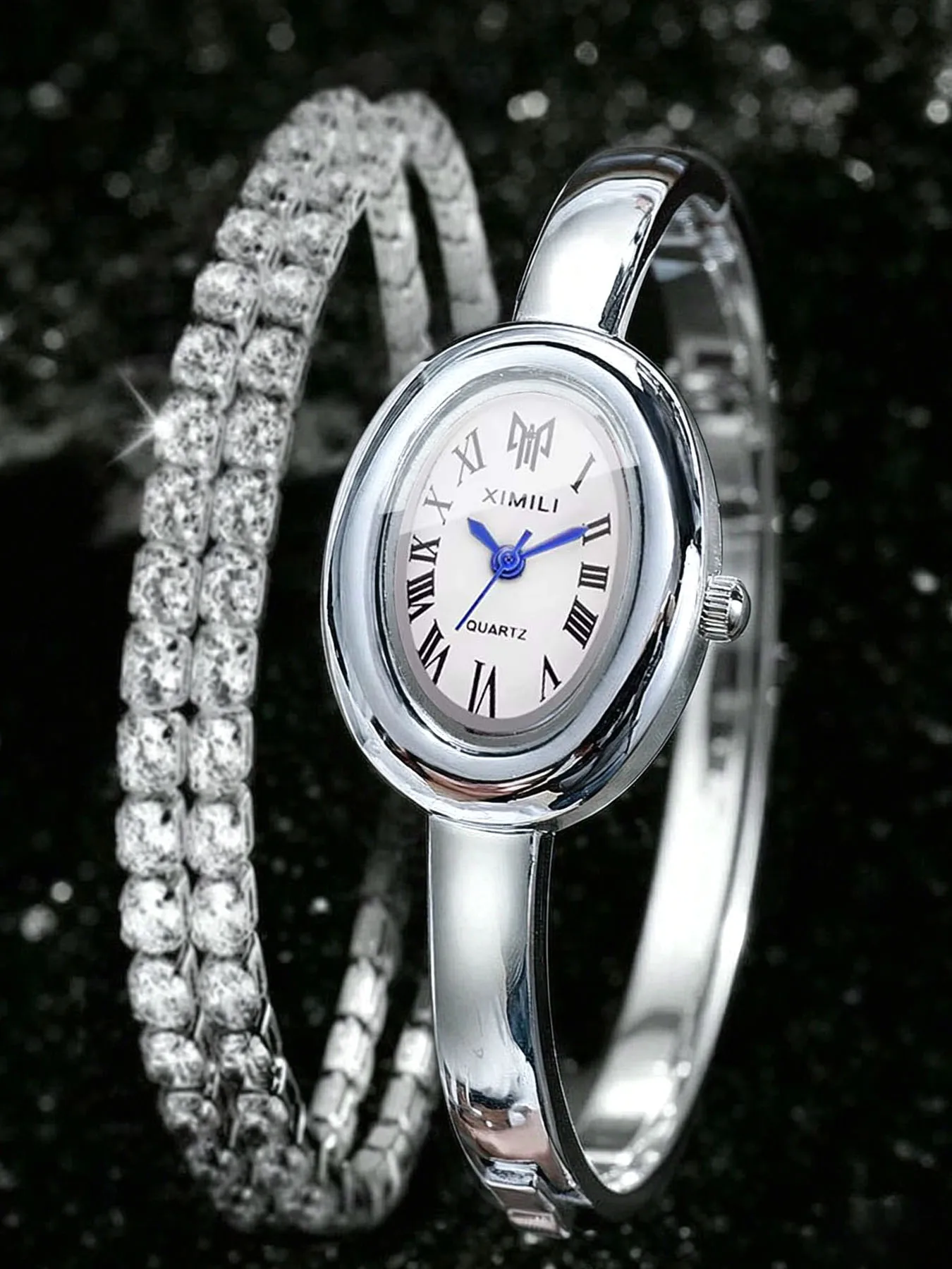 Women's Simple and Fashionable Versatile Oval Bracelet Watch with Quartz Movement