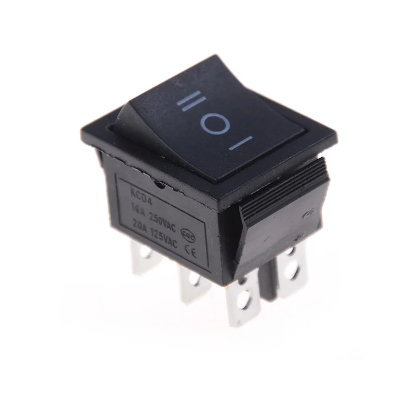 Multifuncional 1 PCS KCD4 Rocker Switch Preto DPDT ON/OFF/ON 6 PINOS 16A/250VAC 20A/125VAC