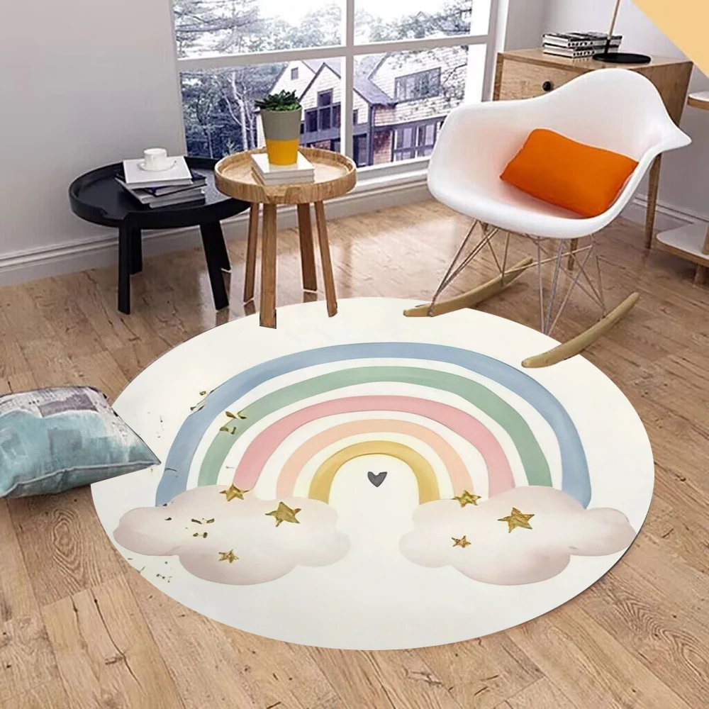 Rainbow Round Carpet Washable Bedroom Rug Chair Swivel Floor Mat Bedroom Living Room Funny Children's Room Floor Mats