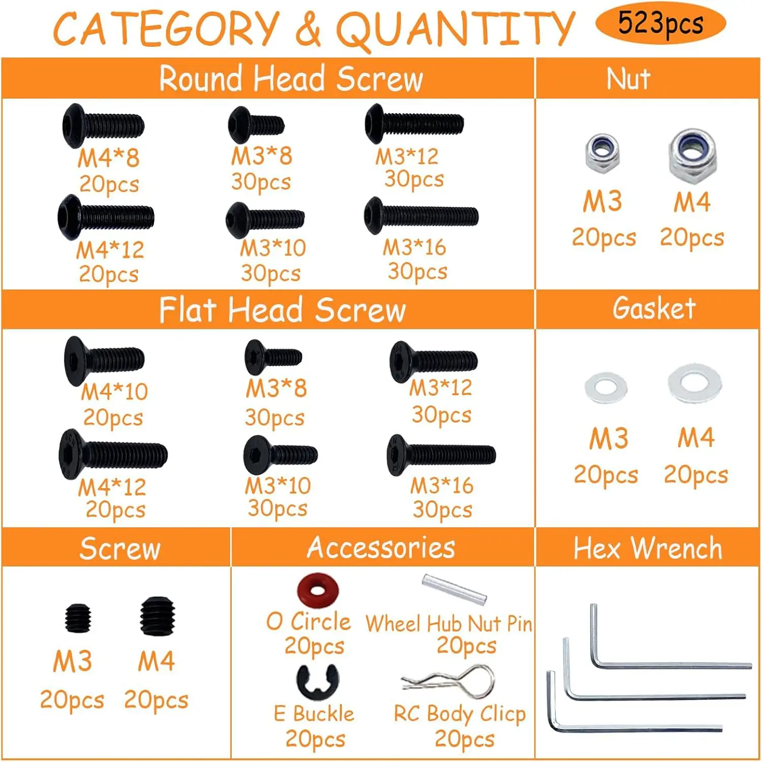 520PCS Universal Remote Control Screw Set Screw Assortment Kit for RC Crawler Car Truck
