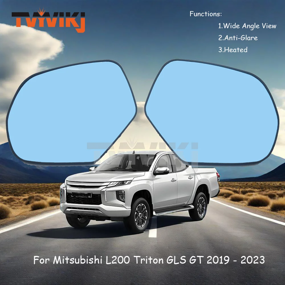 1 par espelho retrovisor lateral lente de vidro azul para mitsubishi l200 triton gls gt 2019 - 2023 grande angular vista anti brilho espelhos do carro