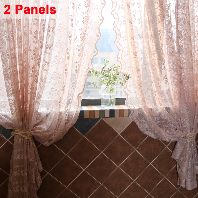 

2 Panels Vintage Flower Lace Curtain Sets, Rod Pocket Romantic Elegan Tulle Sheer Net Curtains for Living Room, Bedroom Window
