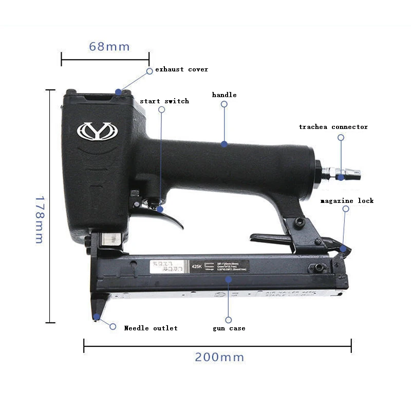 Pneumatic Nail Gun Woodworking Iron Woven Rattan Furniture Aluminum Tube 6MM Narrow Crown Stapler Rivet Tool 10-25MM Nail 425K