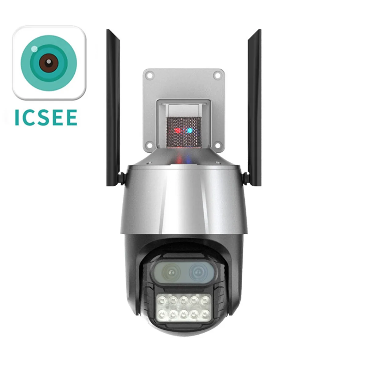 4MP  iCsee APP Dual Lens Shine Light Siren Alarm 8X Zoom PTZ IP Camera Full Color AI Humanoid Detection Security CCTV Monitor