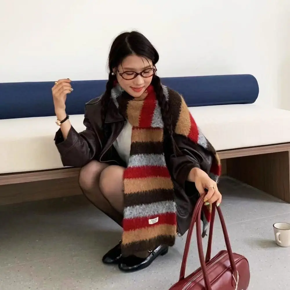 클래식 프레피 스타일 체크 울 스카프 롱 스트라이프 스카프 따뜻한 두꺼운 겨울 캐시미어 스카프 소녀용