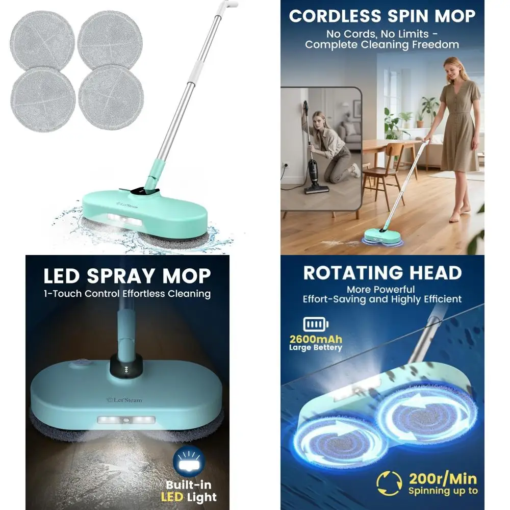 

Powerful Dual-Motor Cordless Electric Mop with LED Light and Spray, 2600mAh Battery, Rechargeable Floor Scrubber for Deep Cleani