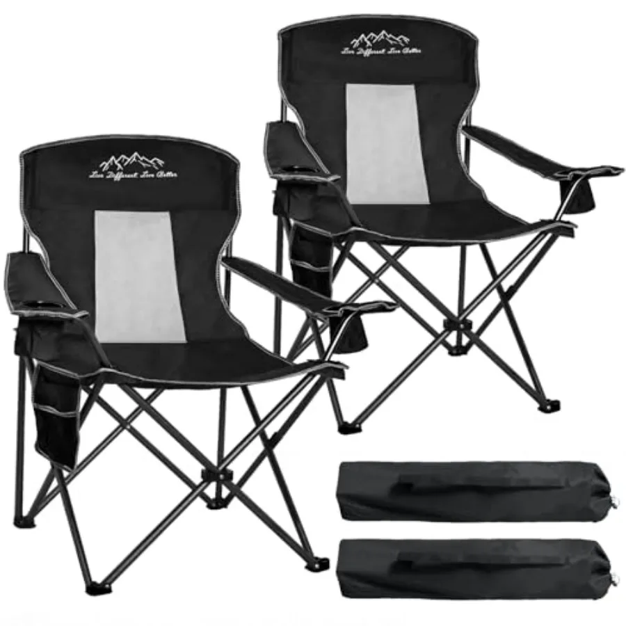 

Outdoor Folding Camping Chair with Cup Holder, Storage Bag, Large Anti-Sink Feet, 400lbs Capacity, 2 Pack Breathable Mesh Porta