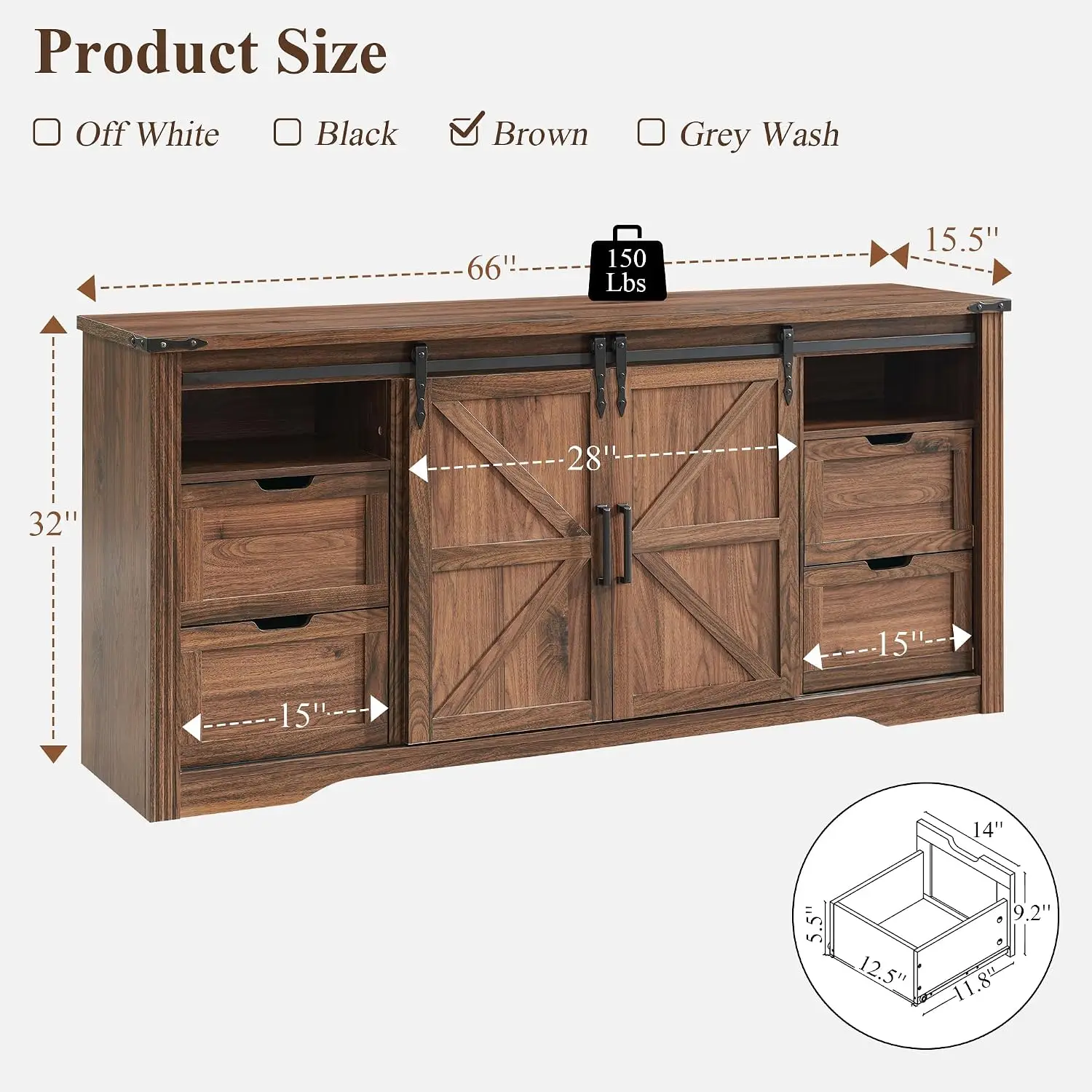 Farmhouse TV Stand 75 Inch 4 Drawers Sliding Barn Door Storage Entertainment Center, Customized
