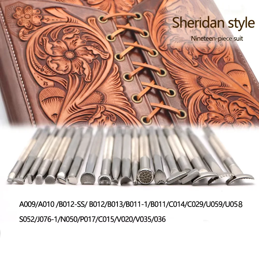 1Set(19pcs) Leather Carving Hand Working Saddle Making Tools Engraving Craft Set Leather Printing Leathercraft Tools