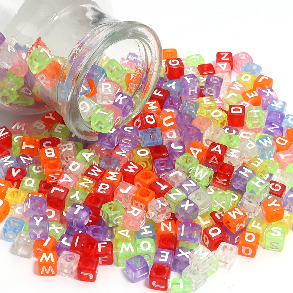 100Pcs Acrylic Square Mixed Letter Beads Large Hole Cube Loose Spacer Alphabet Beads For Jewelry Making Handmade Diy Accessories
