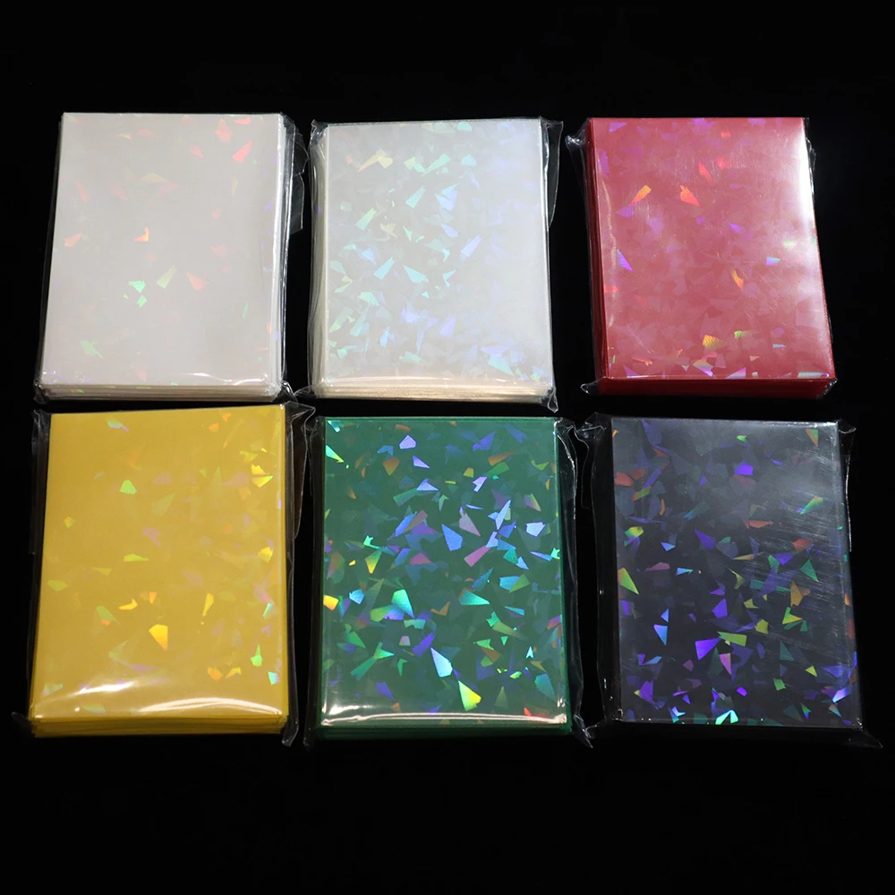 100 PCS Red Broken Gemstone Glass Laser High End Cover Film Holographic Idol Photo 66x91 Card Sleeves For Card Protector