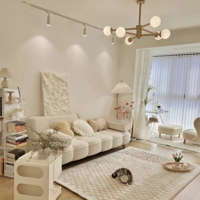 Italian minimalist Internet celebrity lamb wool sofa bed, sitting and sleeping in the living room