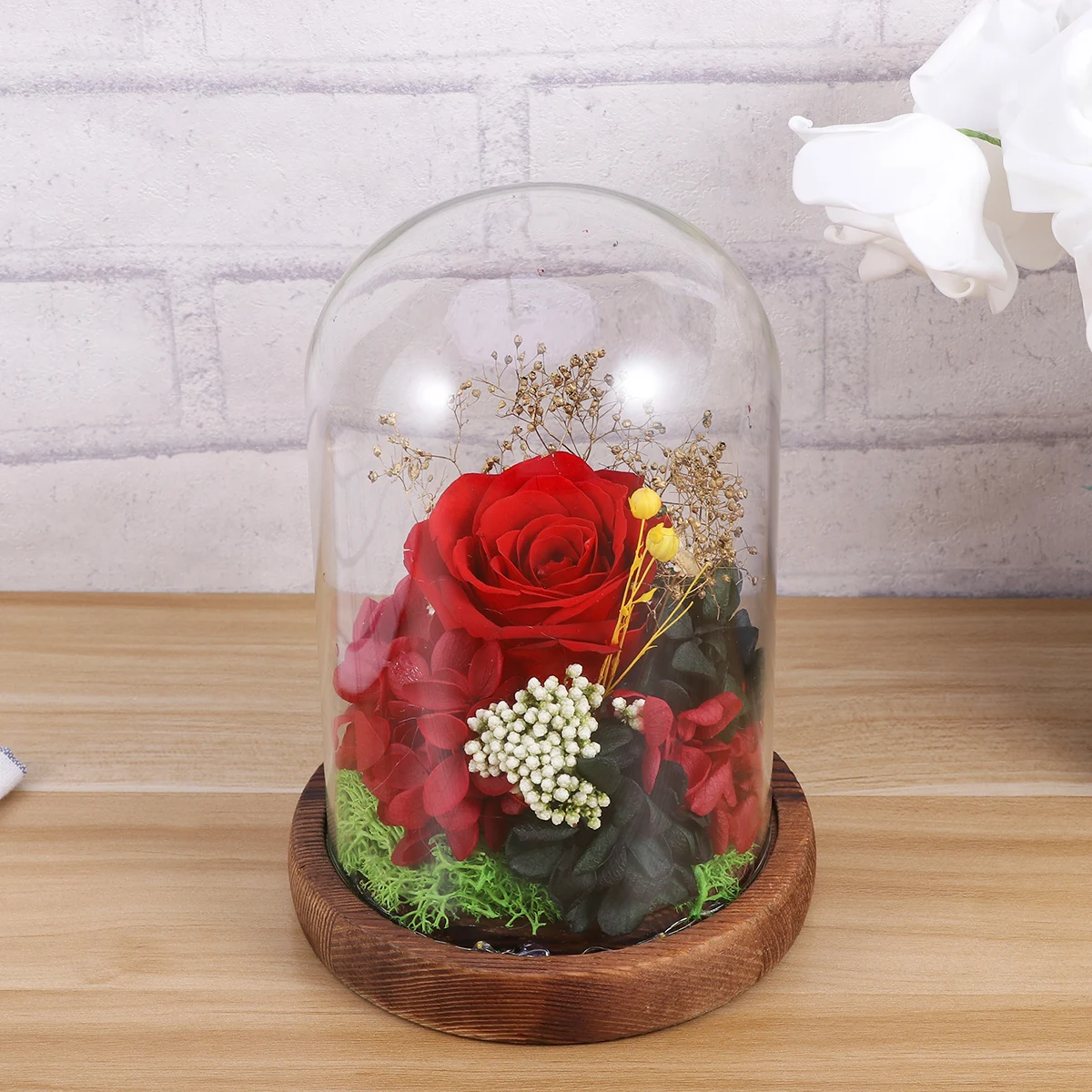 

Preserved Flower Glass Cover LED Light Glass Dome Lamp Romantic Rose Decor Gift for Wedding Birthday Valentine's Day
