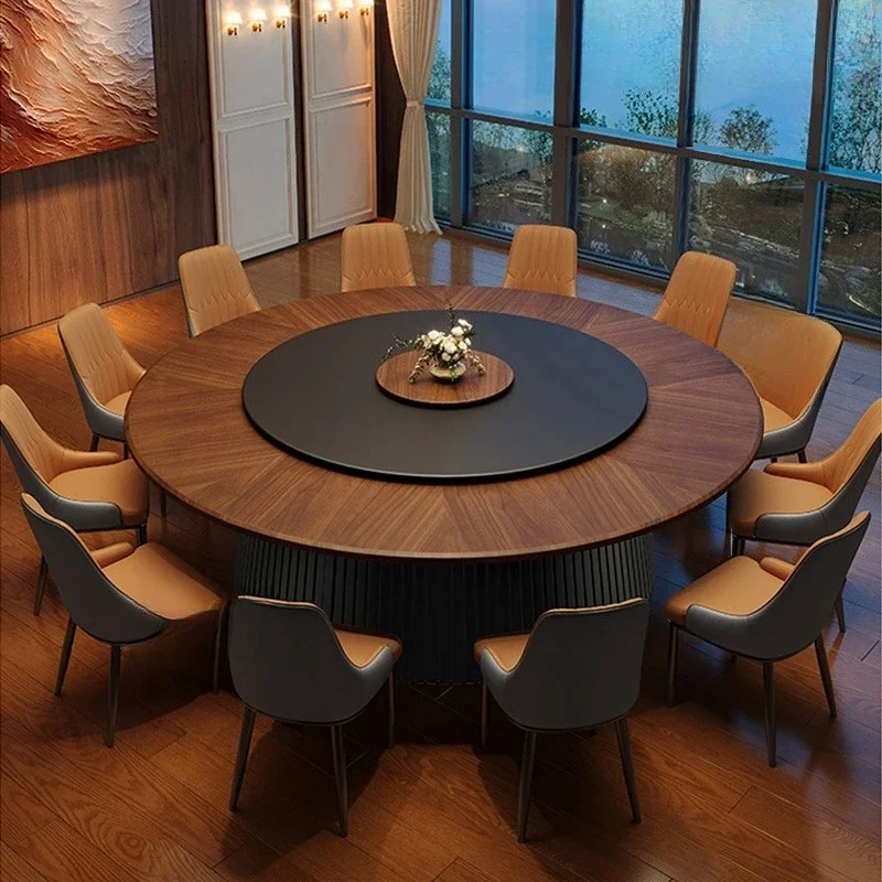 

Dining table Large round table with turntable rock slab Commercial household table and chairs 2 meters