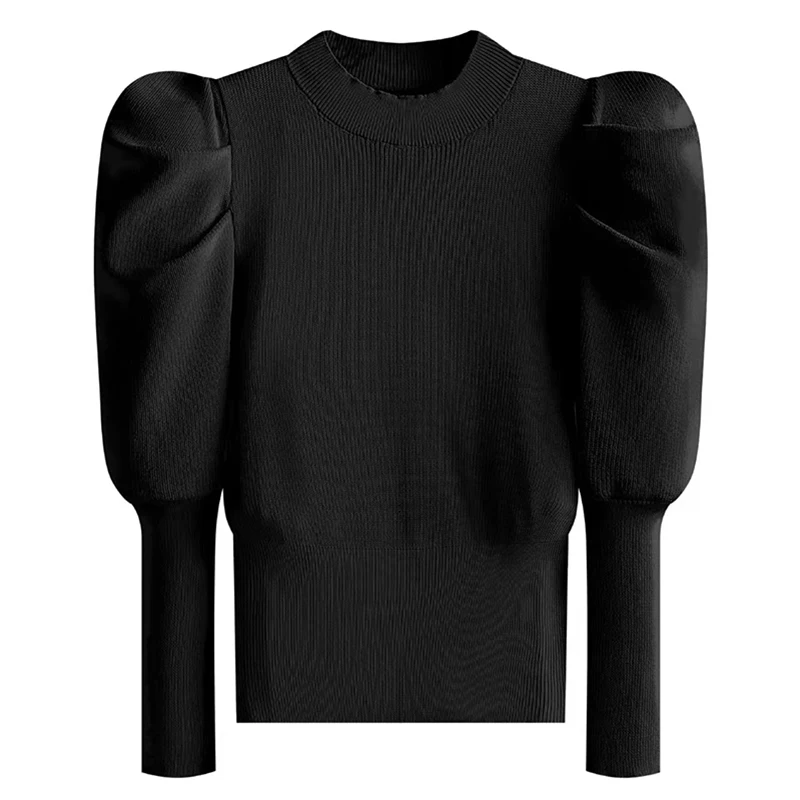 Cropped Sweater Women Autumn Korean Fashion Puff Sleeve Pullover Long Sleeve Sweaters Womens Clothing Sueter Feminino Inverno