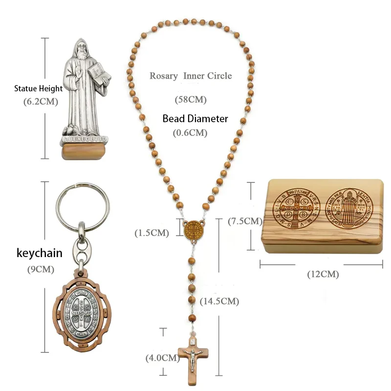 Olive Saint Benedict Rose Bead Set with Christ Adornment Exquisite Gift Box for Festivals and Commemorative Gifts