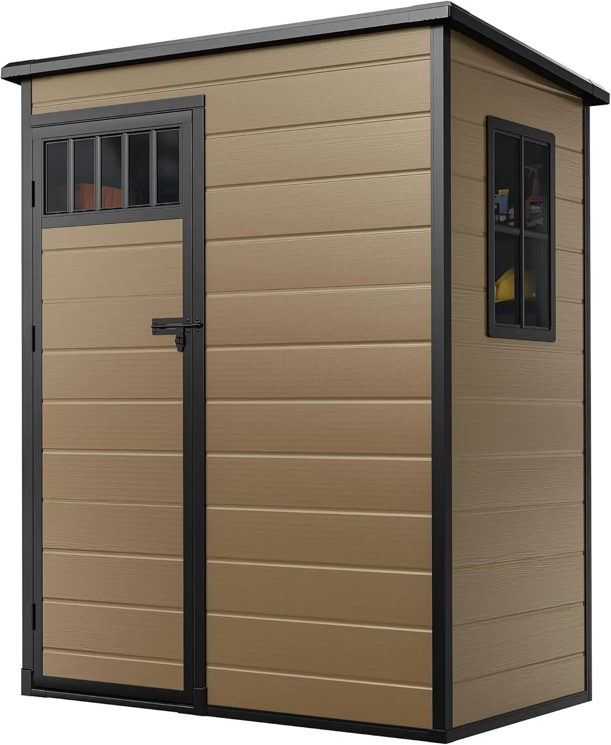 

5x3FT Outdoor Storage Shed with Fence-Style and Side Windows, Floor, Lockable Doors, Plastic Storage for Backyard and Garde