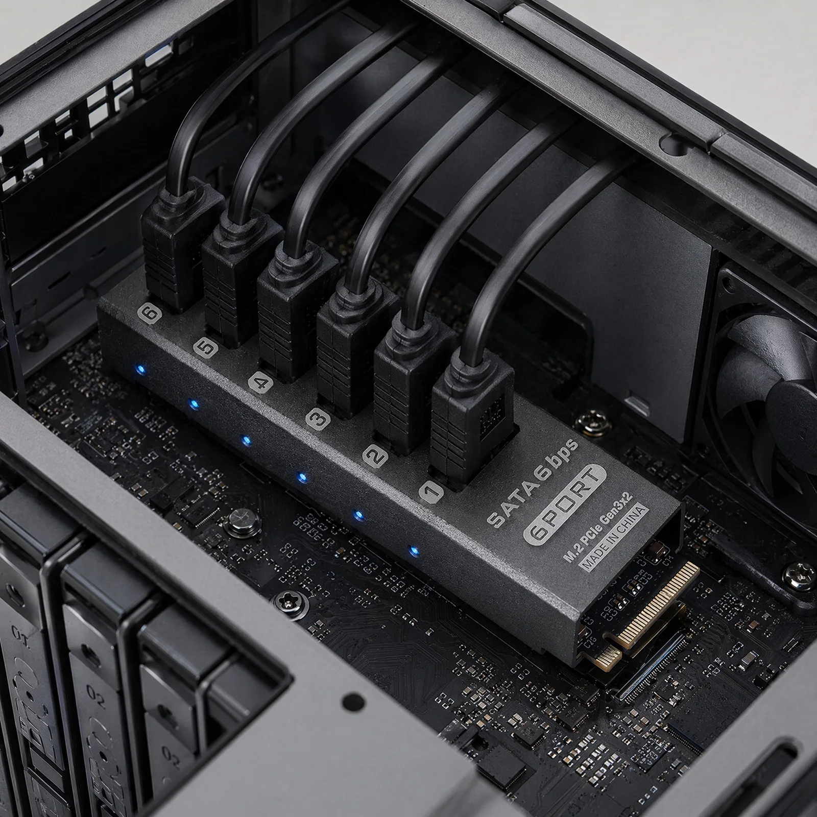 6 Port SATA 6Gbps PCIe 3.0 Expansion Card ASM1166 NAS HDD SSD Port Multiplier Support Aluminum Alloy Storage Controller