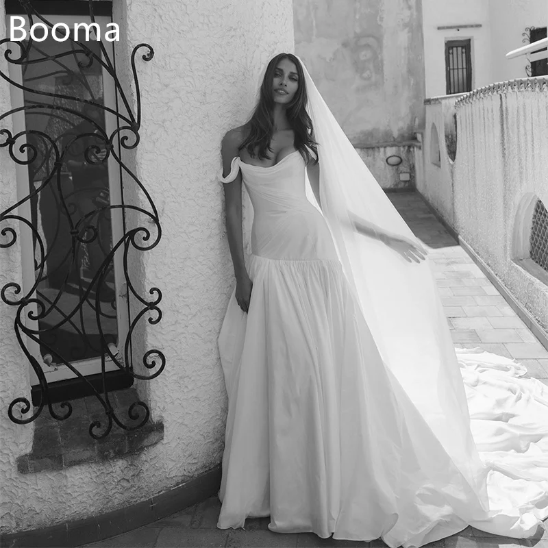 

Booma Classic Spaghetti Strap A-Line Pleat Princess Wedding Dresses Long Simple Button Elegant Brides Gown Custom Made 2025