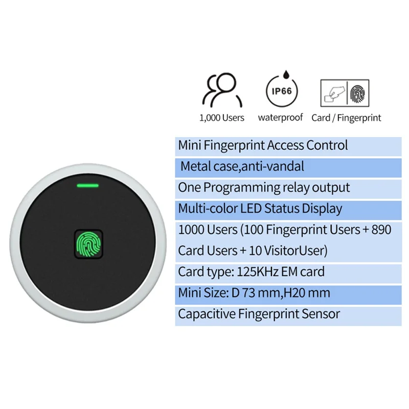 نمط دائري متكامل EM RFID التحكم في الوصول إلى الباب مقاوم للماء فتح بصمة الإصبع/رمز الدبوس إنذار مضاد للعبث-VVNB