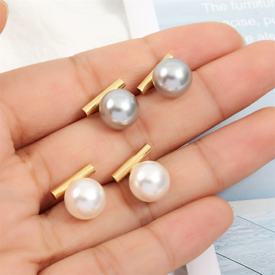 Yupsk Französischer Minimalistischer Runder Grauer Imitationsperlen-Anhänger Ohrring Mode Damenschmuck für Partys Tägliche Accessoires für Mädchen – Detail 3