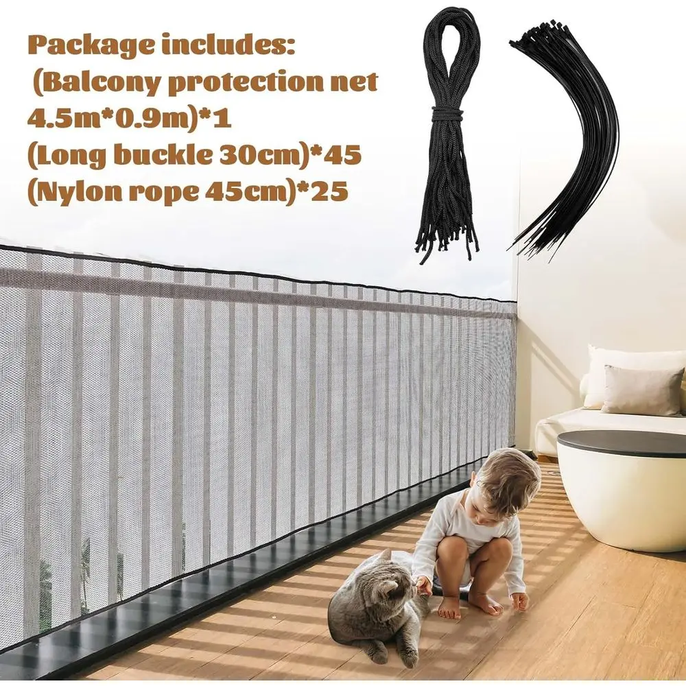 Banister Guard x3 Balcony Netting Kids Pets Stairway Safety Net Baby Gate Balcony Net Safety Mesh Stair Net No Drilling Apparent - view 3