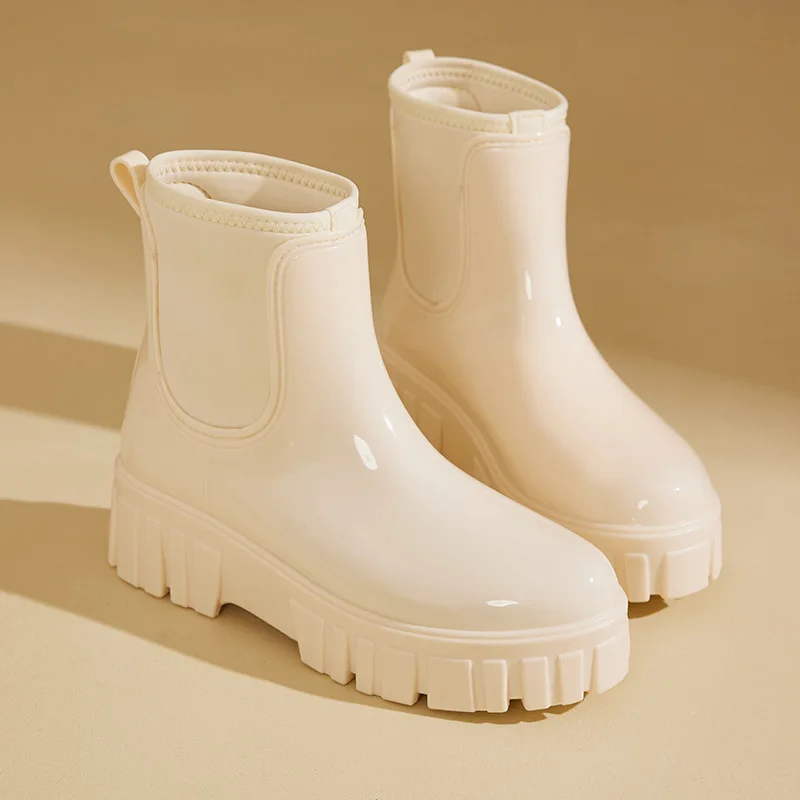 

Women's Mid-Calf Elastic Mouth Rain Boots New Model Wear-Resistant Heightening Waterproof Non-Slip for Rain Outdoor Wear