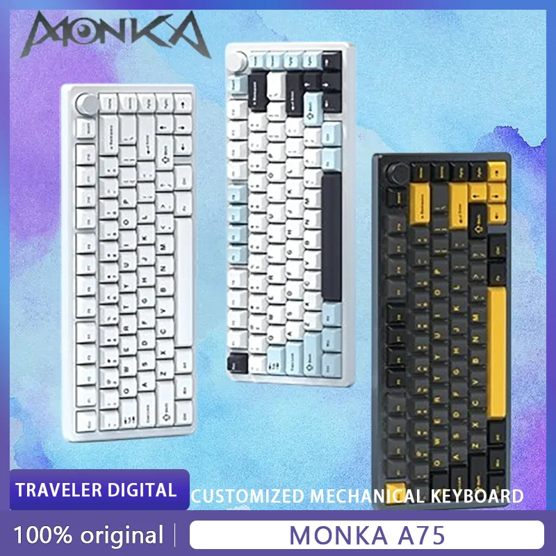 

Monka A75 Mechanical Keyboard Wireless RGB Hot-Swap Gasket Knob Tri-Mode Bluetooth Office Gamer PC Gaming Keyboard