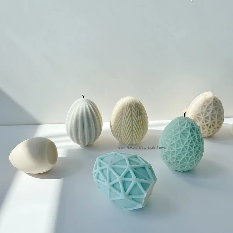 3D jajko wielkanocne świeca silikonowe formy geometryczne paski DIY mydło wyrabiane ręcznie czekoladowe formy do pieczenia jajka formy do aromaterapii — zdjęcie 3