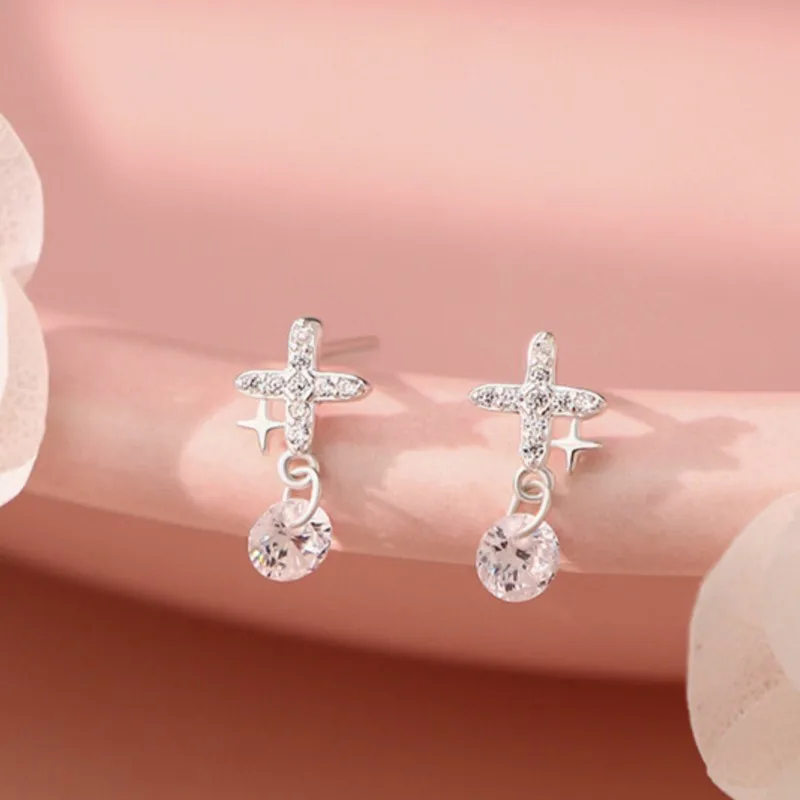 

PANJBJ 100% стерлингового серебра 925 пробы, серьги с крестом и цирконием для женщин, универсальные минимализм, офисные украшения, подарок, дропшиппинг