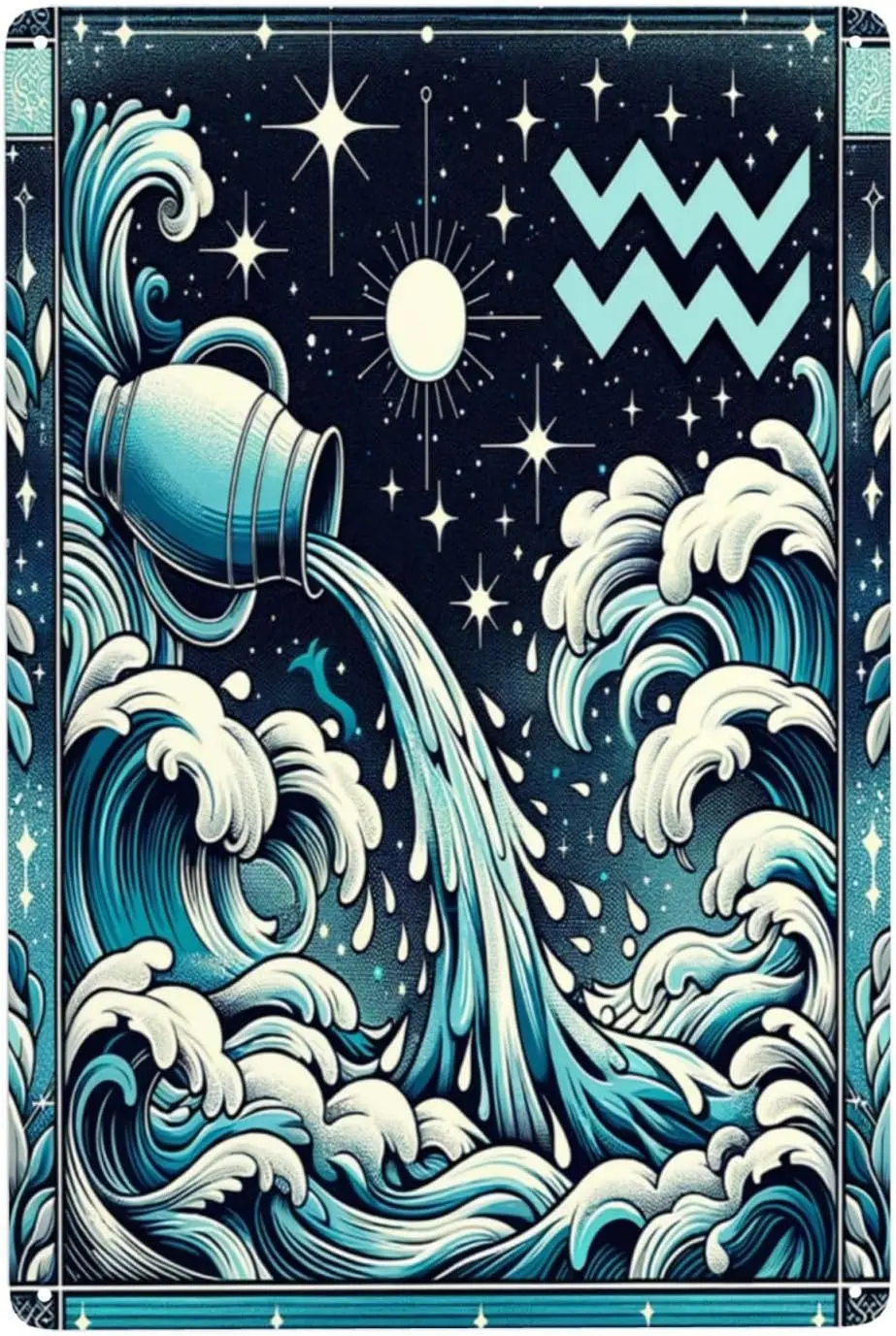 Letrero de hojalata de Metal del zodiaco de Acuario artístico Celestial, decoración artística de pared de horóscopo de astrología, decoración Ideal para el hogar para entusiastas de la señal de estrella