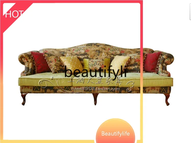 

A07 American solid wood pastoral style fabric sofa European living room sofa double triple07