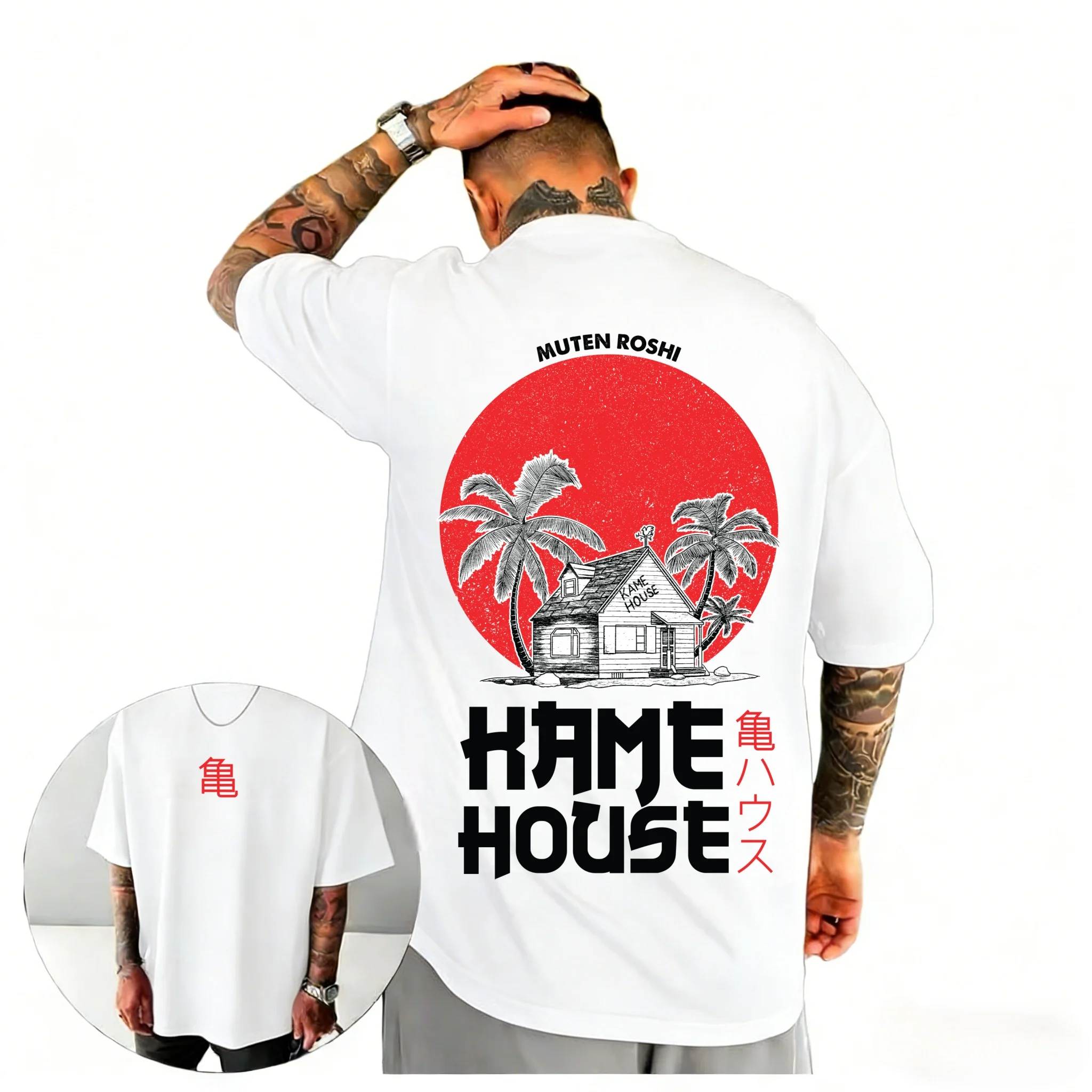 2026 Sommer Dragon Ball Vintage Kame House Muten Roshi Print 100% Baumwolle Oversized T-Shirt Unisex Hochwertige Casual Streetwear