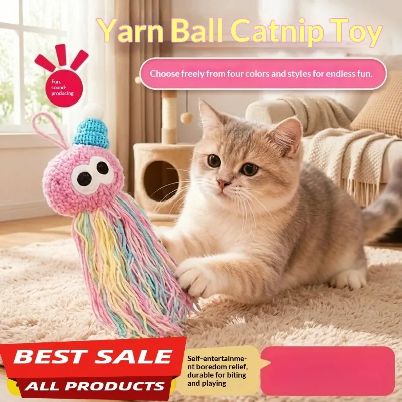 

Colorful Yarn Ball Cat Toy Cute Hanging Interactive Plush Tassel Catnip Chew Toy for Indoor Kitten Teeth Cleaning Pet Supplies