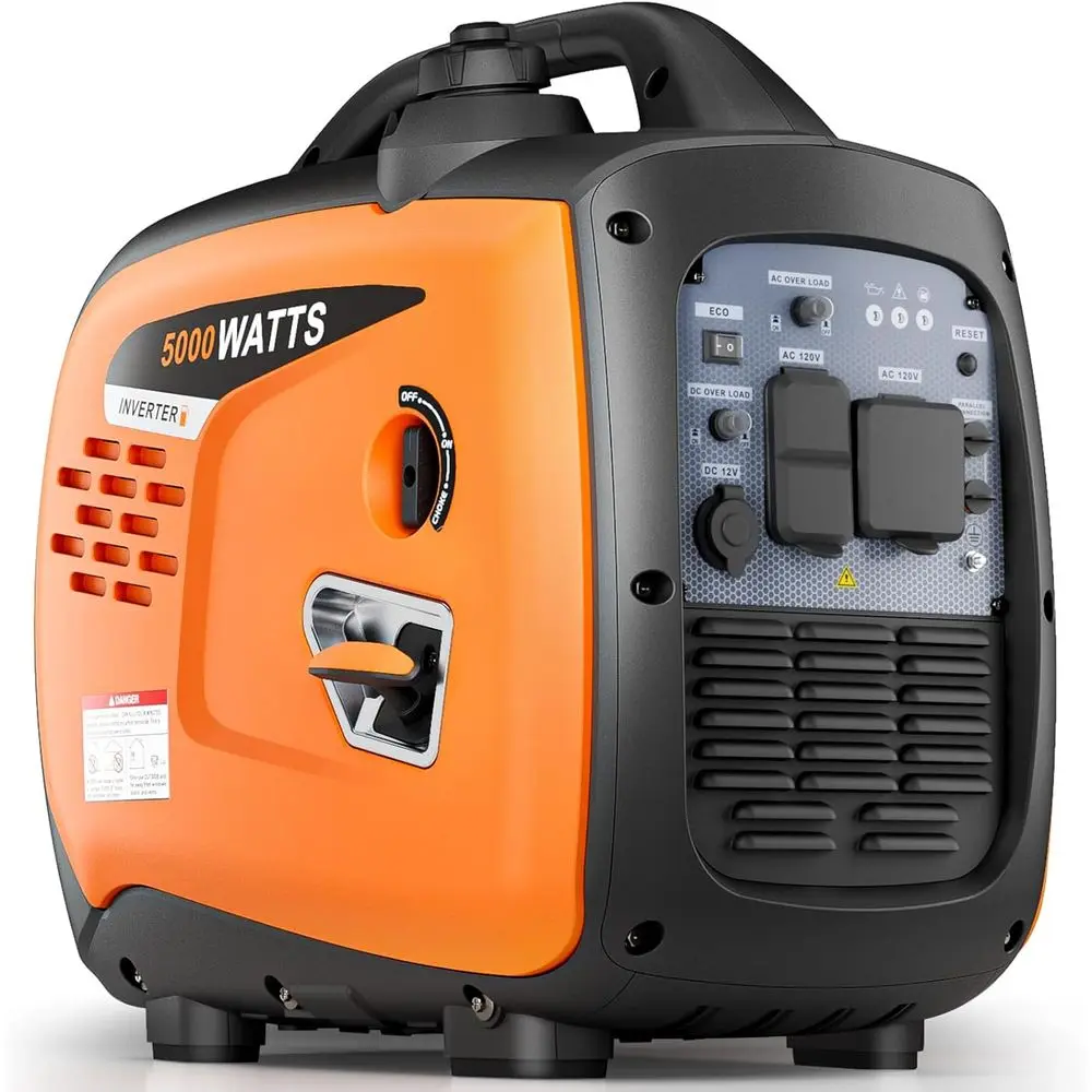 

5000W Portable Inverter Generator or Home Ency Backup Power, Super Quiet Small Gas Powered Generator or Camping, RV, Outdoor, Jo