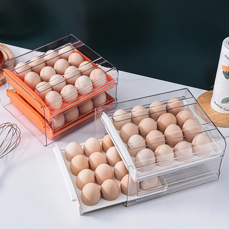 Kitchen Home Store Transparent Double Layer Egg Carton Egg Storage Box Stackable Plastic Anti-Collision Egg Refrigerator Crisper