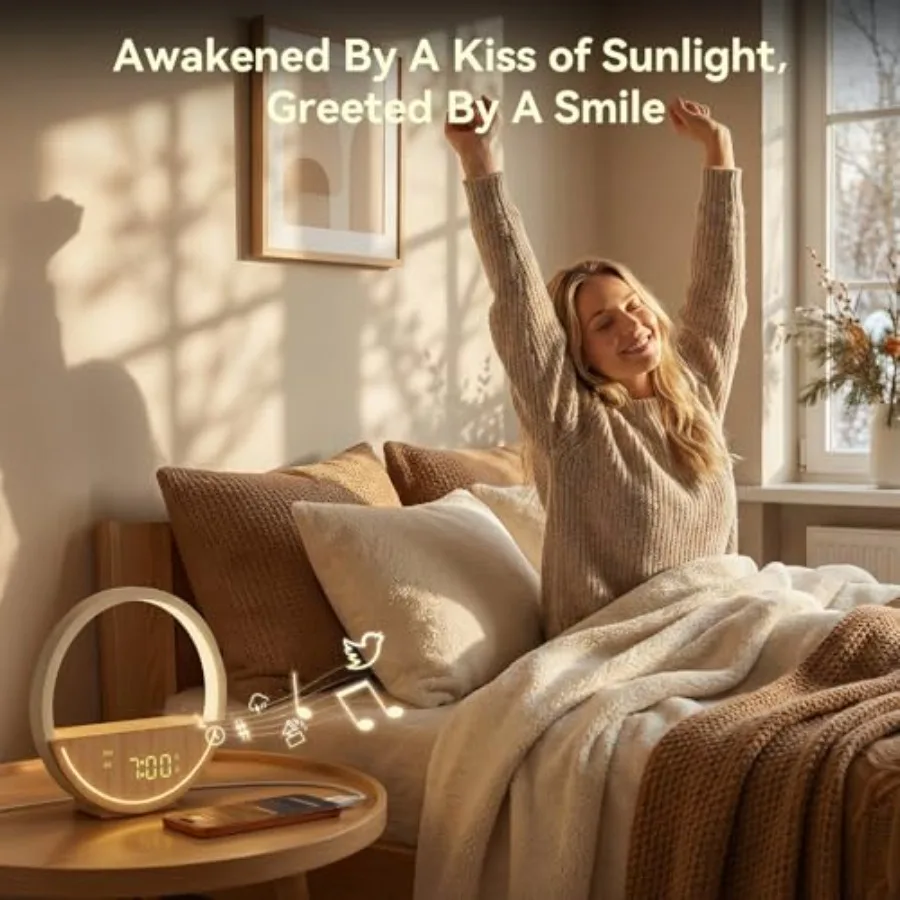 Wake Up Light Sunrise Alarm Clock - White Noise Sound Machine with 20 Soothing Sounds Sleep Better, Weekdays/Weekends Dual Alar view 4