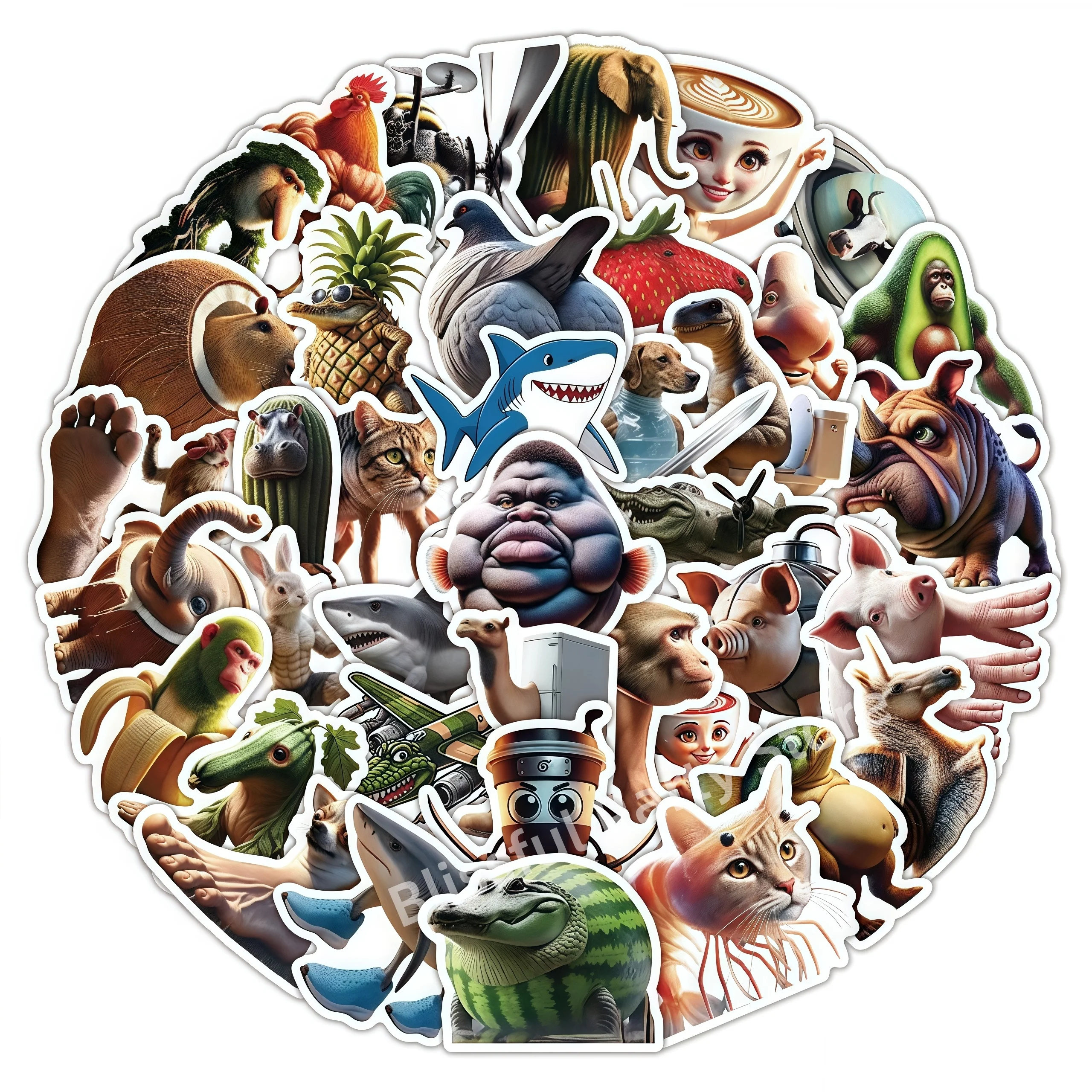 Abstrakte Tieraufkleber Tung Tung Sahur Italienische Brainrot Tiere DIY Gepäck Telefon Tasse Gitarre Abstrakte Cartoon Sticker Packs