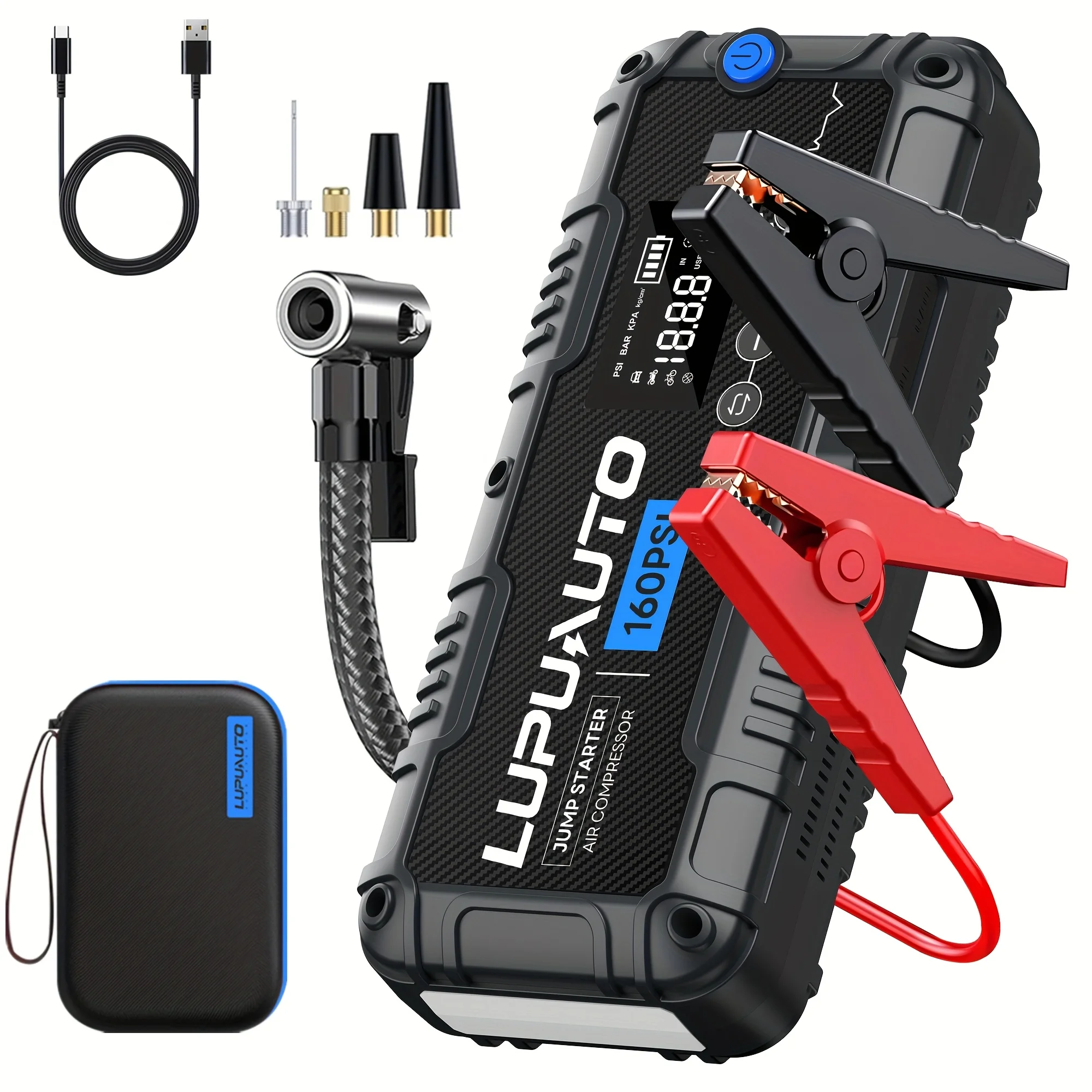 7000A Car Jump Starter With Air Compressor Booster Tyre Inflator Portable Car Battery Power Bank LED Flashlight Smart Cable
