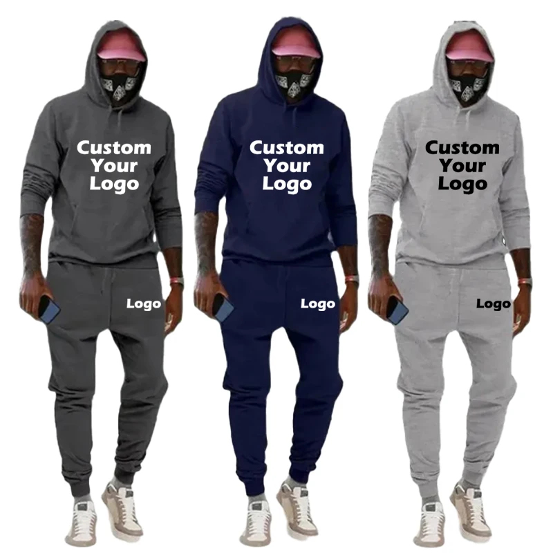 Customized Printed Men LOGO Hoodie Suit Women Loose Casual Fashion Long Pant Hooded Pullover Tracksuit Sweatshirts Clothing