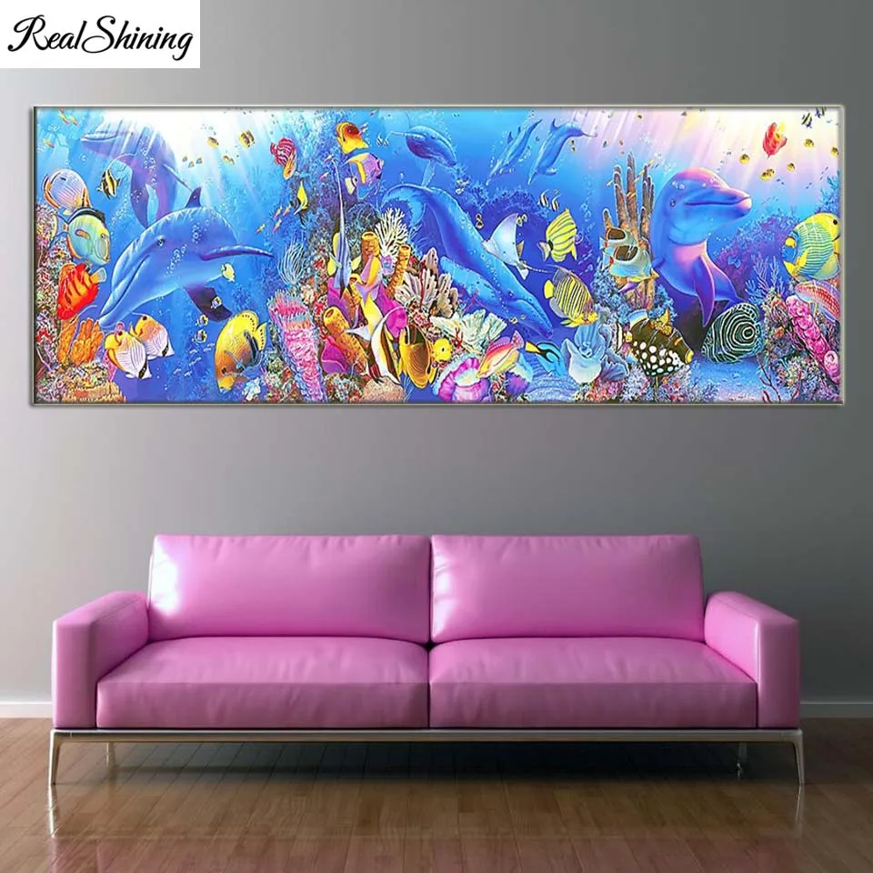 Large Size 5D DIY Diamond Painting Undersea Dolphin World Full Drill Diamond Embroidery Animals Art Kit Hobbies And Crafts T1603