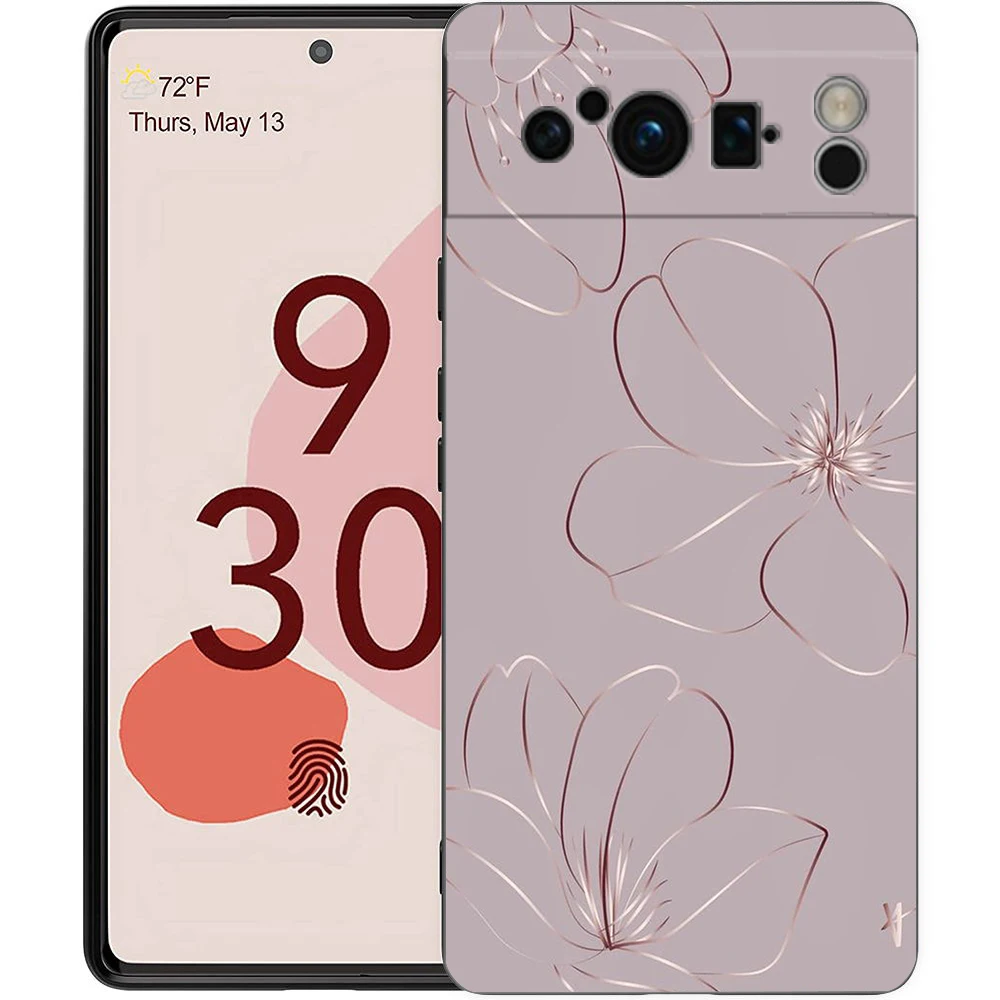 Phone Case For Google Pixel 9 8 8A 7 7A 6 Pro XL 6A 5G Black Soft Shockproof Back Cover TPU Shell Gold Rose Love Heart
