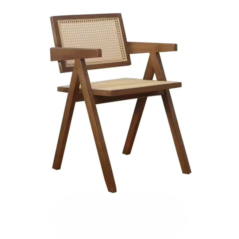 

Rattan-woven chairs accommodation hotel home use solid wood dining chair Nordic log armrest back Chandigarh chair rubber wood