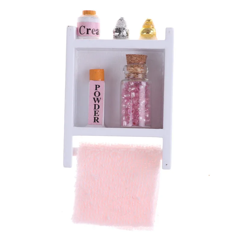 Minimuebles de baño para casa de muñecas, accesorio para micropaisaje, toalla en miniatura, Gel de ducha, champú, peine, cosméticos, 1/12